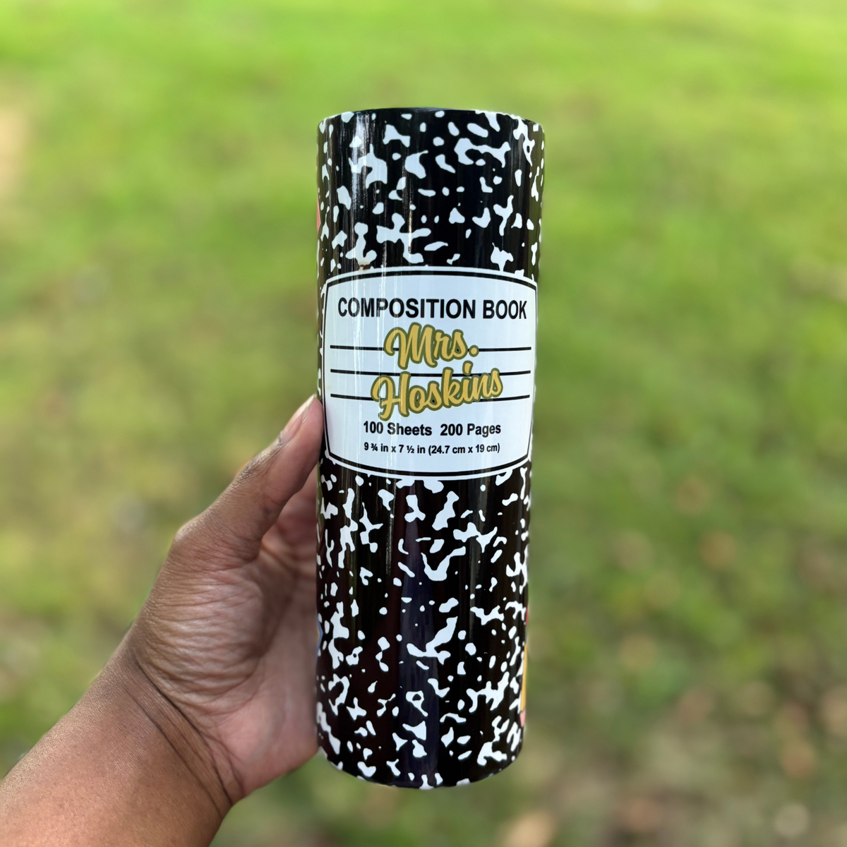 Custom Teacher Tumbler – Composition Notebook Style (20oz Stainless Steel)