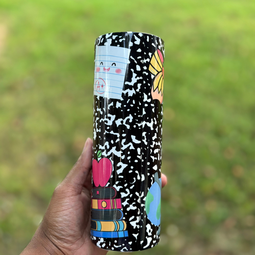 Custom Teacher Tumbler – Composition Notebook Style (20oz Stainless Steel)